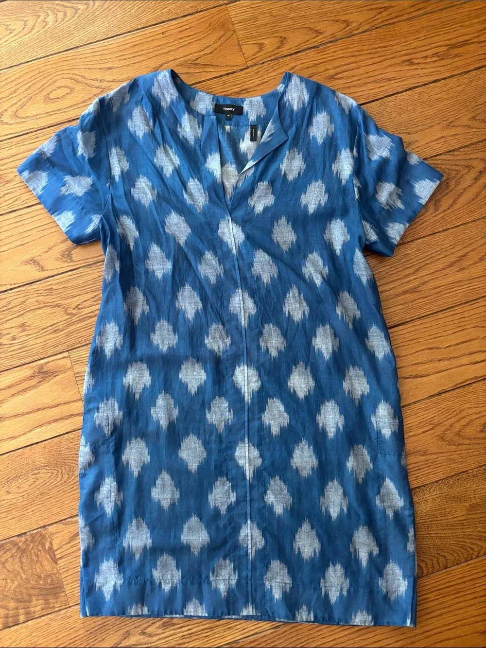 Theory Blue and White Ikat Shift Dress